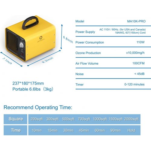  [아마존베스트]Airthereal MA10K-PRO Industrial Ozone Generator 10,000 mg/h High Capacity O3 Machine Air Cleaner for Large Rooms Yellow