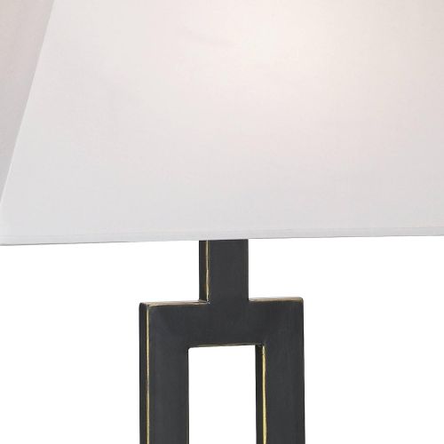  Contemporary Modern Trio Table and Floor Lamps Set of 3 Bronze White Linen Rectangular Shade for Living Room Family Bedroom - Possini Euro Design