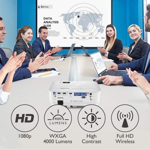 벤큐 BenQ WXGA Wireless Meeting Room Business Projector (MW612), DLP, 4000 Lumens , 20,000:1 Contrast, Dual HDMI, 15,000hrs Lamp Life, Optional Wireless, 100”@10.8ft, 1280x800