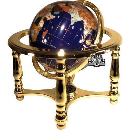  Unique Art Since 1996 Unique Art 10-Inch Tall Table Top Blue Lapis Ocean Gemstone World Globe with 4 leg Gold Stand