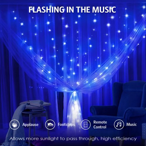  [아마존 핫딜] [아마존핫딜]AMIR 2019 New Window Curtain String Lights, 300 LED USB Powered String Lights, 4 Music Control Modes 8 Lighting Modes Waterproof Decorative Lights for Wedding, Homes, Party, Bedroom (Bl