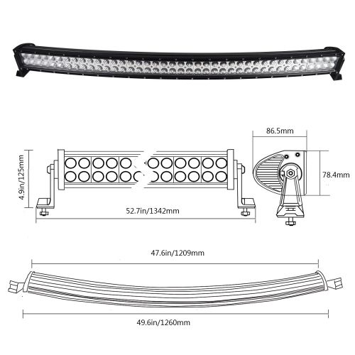 Willpower 50 52 inch 288W Curved Spot Flood Combo LED Work Light Bar with Wiring Harness Kit for Truck Car ATV SUV 4X4 Jeep Truck Driving Lamp
