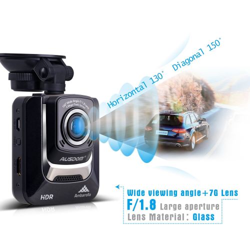  Ausdom AD282 Dash Cam, 2.4 LCD 2K Wide Angle Dashboard Camera Car Dvr with 1296 P Ambarella A7, G-Sensor, WDR, Loop Recording, Night Vision, 16 GB Card included
