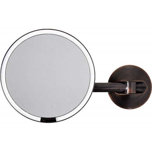 심플휴먼 simplehuman 8 Round Wall Mount Sensor Makeup Mirror, 5X Magnification, Rechargeable and Cordless, Dark Bronze Stainless Steel
