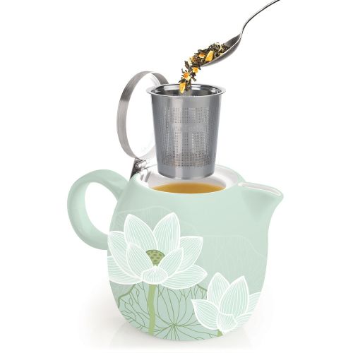  Teekanne PUGG aus Keramik von Tea Forte im Set mit Einem Teesieb fuer Losen Tee und Einem Deckel, Lotus