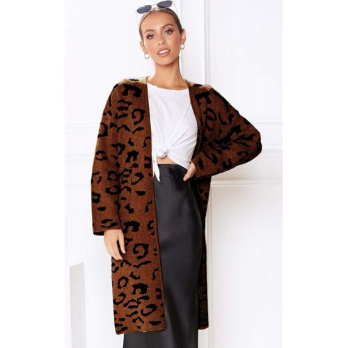  [아마존 핫딜] [아마존핫딜]Angashion Womens Long Sleeves Leopard Print Knitting Cardigan Open Front Warm Sweater Outwear Coats with Pocket