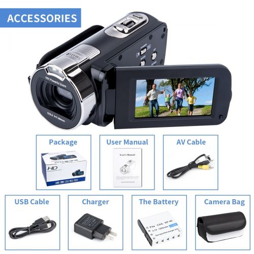  Vlogging Camera Video Camera Camcorder Digital Recorder,Kimire HD 1080P 24 MP 16X Powerful Digital Zoom Video Camcorder 2.7 Inch LCD with 270 Degree Rotation Screen (312P)