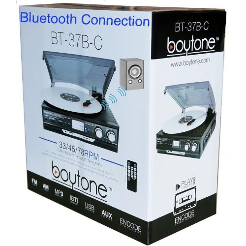 보이톤 Boytone BT-37B-C Bluetooth 3-Speed Stereo Turntable, Wireless Connect to Devices Speaker(Bluetooth Out Transfer), 2 Built-in Speakers, LCD Display, AMFM Radio, USBSDAUX+ Cassett