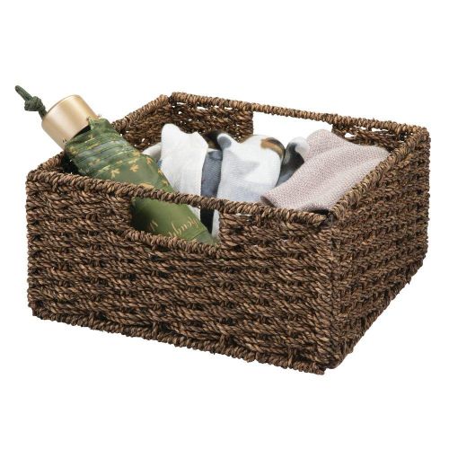 MDesign mDesign Natural Woven Seagrass Closet Storage Organizer Basket Bin - Collapsible - for Cube Furniture Shelving in Closet, Bedroom, Bathroom, Entryway, Office - 5.25 High, 4 Pack -