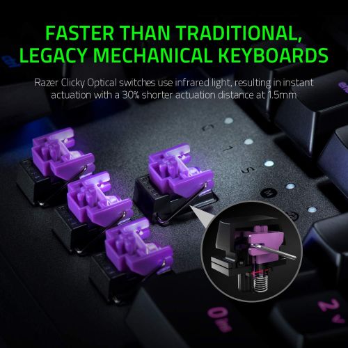 레이저 Razer Huntsman Elite: Opto-Mechanical Switch - Multi-Functional Digital Dial & Media Keys - Leatherette Wrist Rest - 4-Side Underglow - Gaming Keyboard