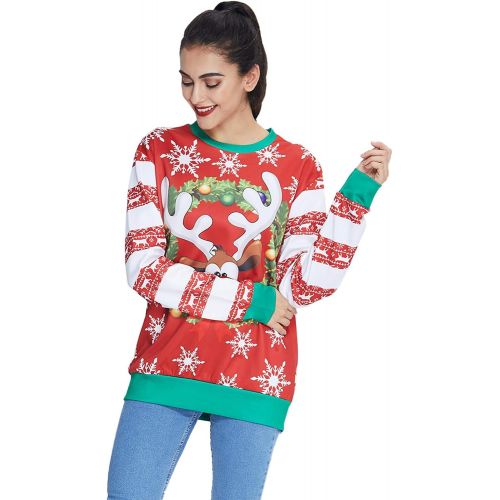  [아마존핫딜][아마존 핫딜] Ahegao 유니섹스 어글리 크리스마스 스웨터 3D 프린트 재미있는 그래픽 풀오버 스웨트셔츠 파티용