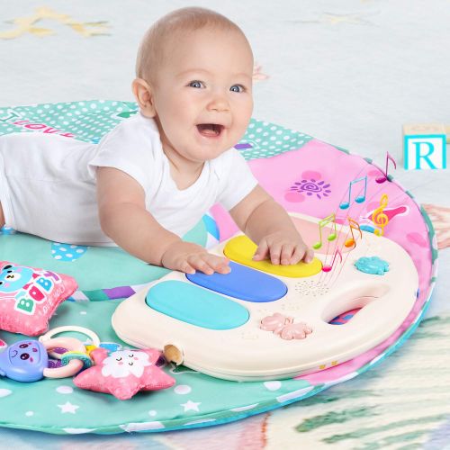  Amagoing Baby Activity Gym Kick & Play Piano Tummy Time Play Mat with 5 Activity Sensory Toys, Newborn Mat for Girl and Boy 0-36 Month
