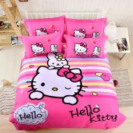 Casa 100% Cotton Brushed Kids Bedding Girls Hello Kitty Duvet Cover Set & Fitted Sheet,4 Piece,Full
