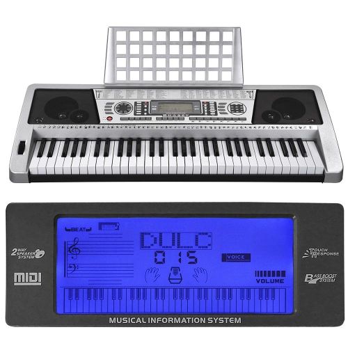  AW 61 Key LCD Display Electronic Keyboard 37 w/Black Adjustable X-Stand Piano Music Electric Silver