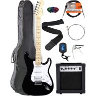Vault ST1-E Sunburst Electric Guitar with Maple Neck Bundle with Gig Bag, 10w Amp, Strap, Tuner, Strings, Instrument Cable, Capo, and Picks