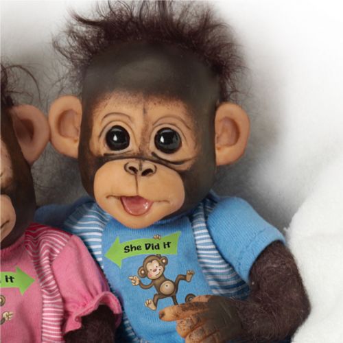 The Ashton-Drake Galleries Poseable Twin Baby Monkey Doll Set By Cindy Sales: He Did It, She Did It