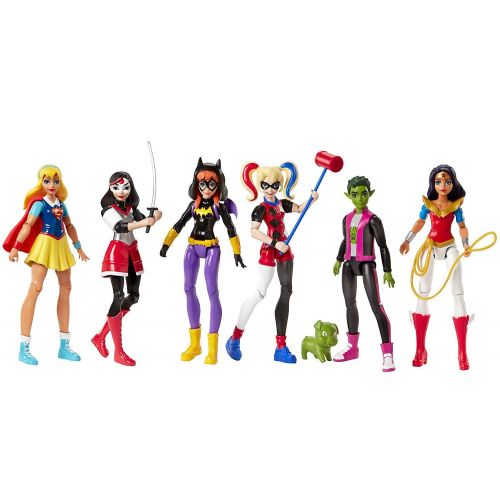 제네릭 Generic Unique Outfits 6 Figures Pack DC Super Hero Girls Action Collection Beast Boy from Teen Titans Pig + Harley Quinn, Wonder Woman, Supergirl, Batgirl, Katana & Squishy Blind Capsule
