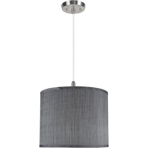  Aspen Creative 71013 2-Light Hanging Pendant Ceiling Light with Transitional Hardback Drum Fabric Lamp Shade, Grey & Black, 16 width