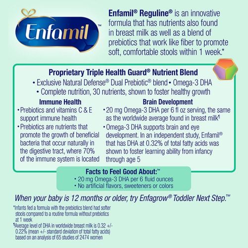  [아마존베스트]Enfamil Reguline Constipation Baby Formula Milk Powder to Promote Soft Stools, Omega 3, Probiotics, Iron, Immune Support, 20.4 Ounce, Pack of 4