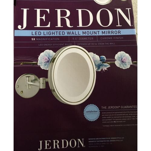  Jerdon HL1016NL 9.5-Inch LED Lighted Wall Mount Makeup Mirror with 5x Magnification, Nickel Finish
