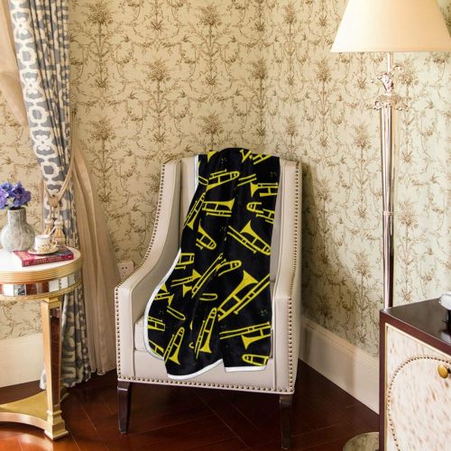  KEEPDIY Black and Yellow Trombone Blanket-Warm,Lightweight,Soft,Pet-Friendly,Throw for Home Bed,Sofa &Dorm 60 x 50 Inch