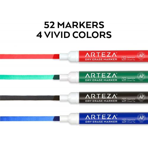  [아마존 핫딜]  [아마존핫딜]ARTEZA Dry Erase Markers, Bulk Pack of 52 (with Chisel Tip), 4 Assorted Colors with Low-Odor Ink, Whiteboard Pens is Perfect for School, Office, or Home