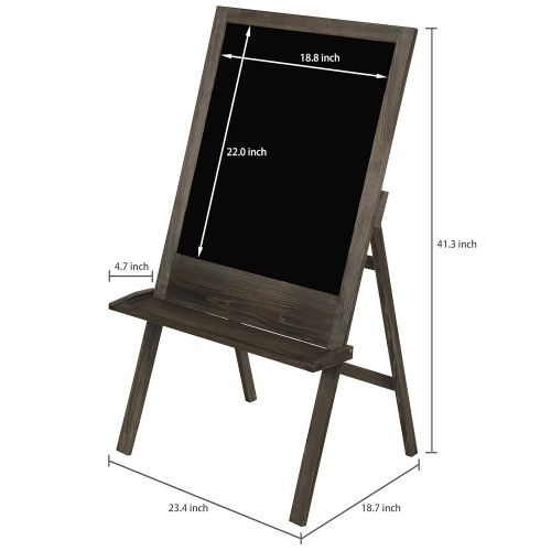  MyGift Rustic Dark Brown A-Frame Chalkboard Sign Easel with Folding Front Shelf