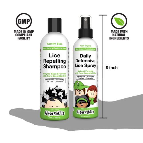  Essenzia Natural Head Lice Prevention Bundle by AlternaKids - Use Daily to Kill, Remove, Prevent Super Lice and Nits | Includes Non-Toxic Shampoo and Home & Bedding Spray