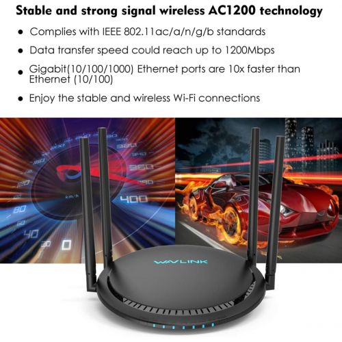  1200Mbps Smart WiFi Router, WAVLINK AC1200 Dual-Band Gigabit Ethernet Router 5Ghz + 2.4Ghz Gaming WiFi Router High Speed Wireless WiFi Box with Long Range for Gaming Xbox Playstati