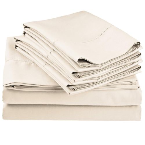  Superior 600 Thread Count Rich Hem Stitch Sheet Set with Bonus Pillowcases, Olympic Queen, Ivory