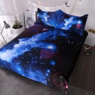 BlessLiving Blue and Purple Nebula Bedding Set 3D Galaxy Duvet Cover 3 Piece Kids Boys Girls Space Bedding (Twin)