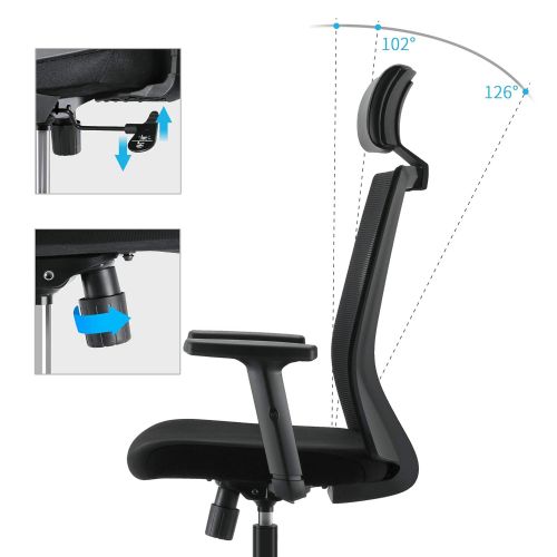  SIHOO Ergonomic Office Chair Computer Desk Chair， Large Headrest High Back Mesh Chair Metal Design Frame Adjustable Swivel Task Chair（Black）