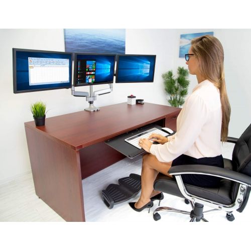  Mount-It! Triple Monitor Mount | Desk Stand with USB and Audio Ports | 3 Counter-Balanced Gas Spring Height Adjustable Arms for Three 24 27 30 32 Inch VESA Screens | C-Clamp and Gr
