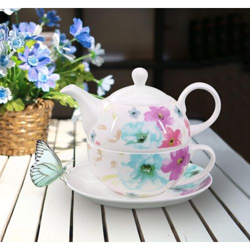  Buchensee Tea for one 400ml. Teeset aus Fine Bone China mit stilvollem Blumendekor.
