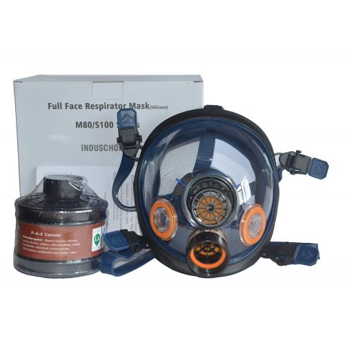  Induschoice Organic Vapor Full Face Respirator Mask Gas Mask Paint Pesticide Chemical Formaldehyde Anti Virus Respiratory Protection(Respirator +1 LDG3 Canister)
