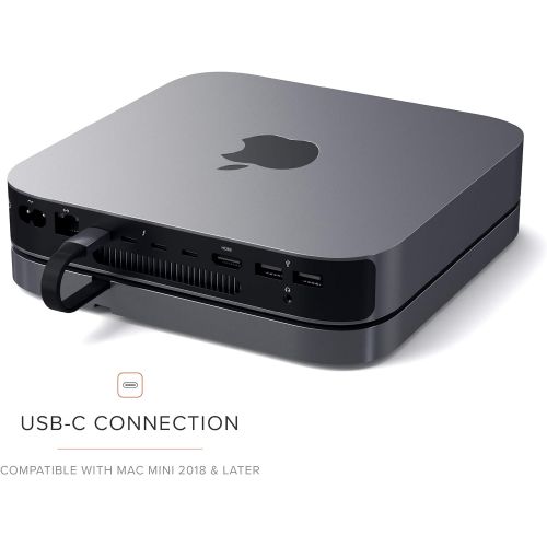 사테치 [아마존 핫딜] Satechi Type-C Aluminum Stand & Hub - USB-C Data Port, Micro/SD Card Readers, USB 3.0 & Headphone Jack Port - Compatible with Mac Mini (2018 & Later)