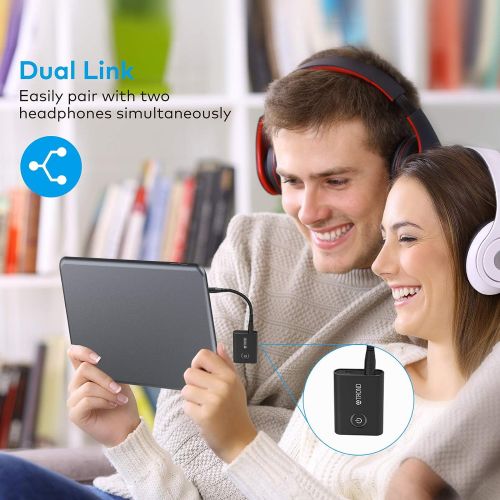  TROND 2-in-1 Bluetooth V5.0 Transmitter ReceiverWireless 3.5mm Audio Adapter (AptX Low Latency for Both TX & RX, 2 Devices Simultaneously, for TV, iPod & CD-Player)
