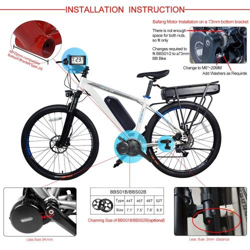  BAFANG Bike Mid Motor Kit Mountain Bike Mid Drive Motor BBS02B 36V 500W 46T Sprocket 750C Color Display