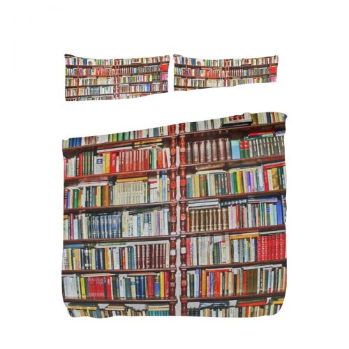  KEEPDIY Books Shelf Pattern Bedding Set (Twin) Velvet Cover Sets 1 Comforter Cover 2 Pillow Shams for Kids Home,Boys Girls