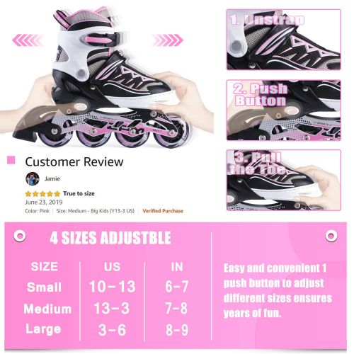  2PM SPORTS Cytia Pink Girls Adjustable Illuminating Inline Skates with Light up Wheels, Fun Flashing Rollerblades for Kids