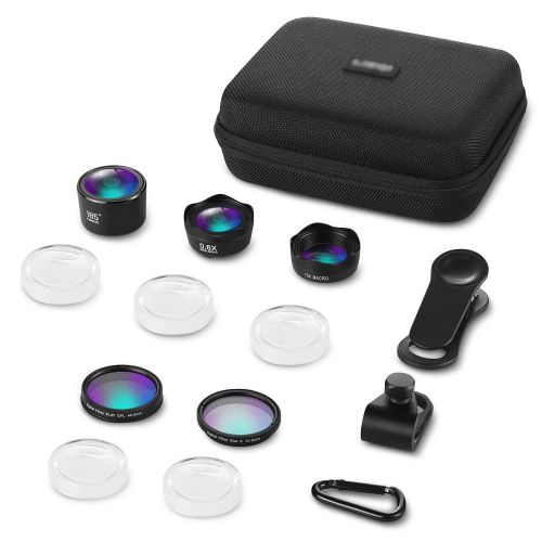  [Upgraed Version] AMIR Phone Camera Lens, 5 in 1 Cell Phone Lens Kit, 15X Macro Lens + 0.6X Wide Angle Lens, 185°Fisheye Lens + CPL + Starburst Lens for iPhone X877 Plus6s & Sa