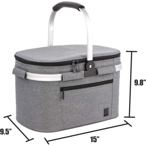  ALLCAMP OUTDOOR GEAR ALLCAMP Large Size Picnic Basket Cooler portable Collapsible 22L Insulated Cooler Bag with Sewn in Frame (Gray)