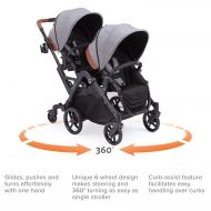 Contours Curve Tandem Double Stroller for Infants, Toddlers or Twins - 360° Turning and Easy Handling Over Curbs, Multiple Seating Options, UPF50+ Canopies, Graphite Gray