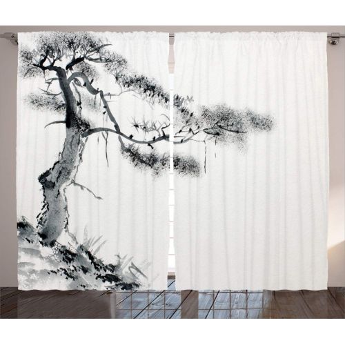  Ambesonne Gothic Decor Collection, Path on the Gothic Forest Trees Foggy Mysterious Nature Monochrome Art, Living Room Bedroom Curtain 2 Panels Set, 108 X 84 Inches, Cloudy Gray