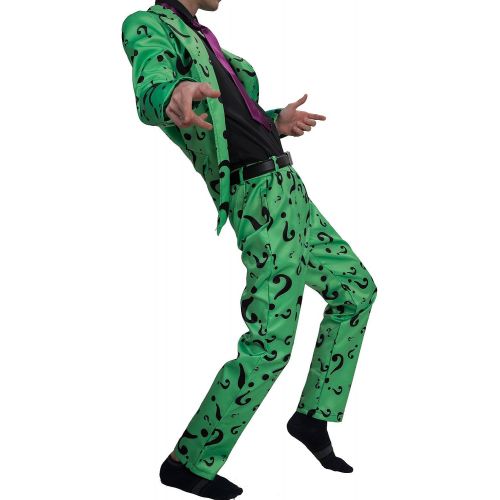  Xcoser Riddler Costume Suit Shirt Tie Question Mark Green Cosplay Halloween Outfit