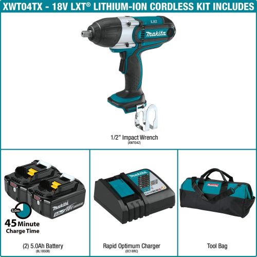  Makita XWT041X 3.0Ah 18V LXT Lithium-Ion Cordless 12 Square Drive Impact Wrench Kit