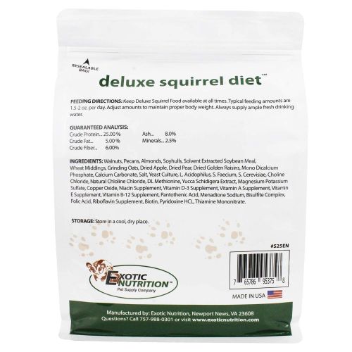  Exotic Deluxe Squirrel Diet - Nutritionally Complete Staple Diet with High Protein Pellets for Captive Squirrels - Grey Squirrels, Ground Squirrel, Chipmunks, Flying Squirrels