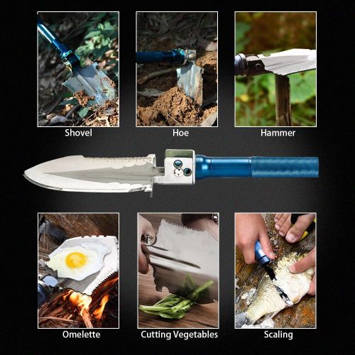  BAALAND Military Folding Shovel, Tactic Survival Shovel with Axe Saw Knife Flashlight Multi Tools for Camping Hiking Outdoor Adventure