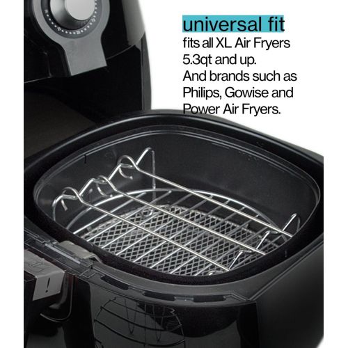  Cozyna XL Air Fryer Accessories XL for Power Airfryer XL Gowise and Phillips, Deluxe Set of 6(+ recipe book), Fit all 5.3QT - 5.8QT and UP,Black
