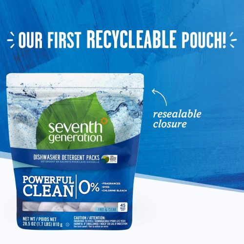  Seventh Generation Dishwasher Detergent Packs, Free & Clear, 90 Count, 2 Pack